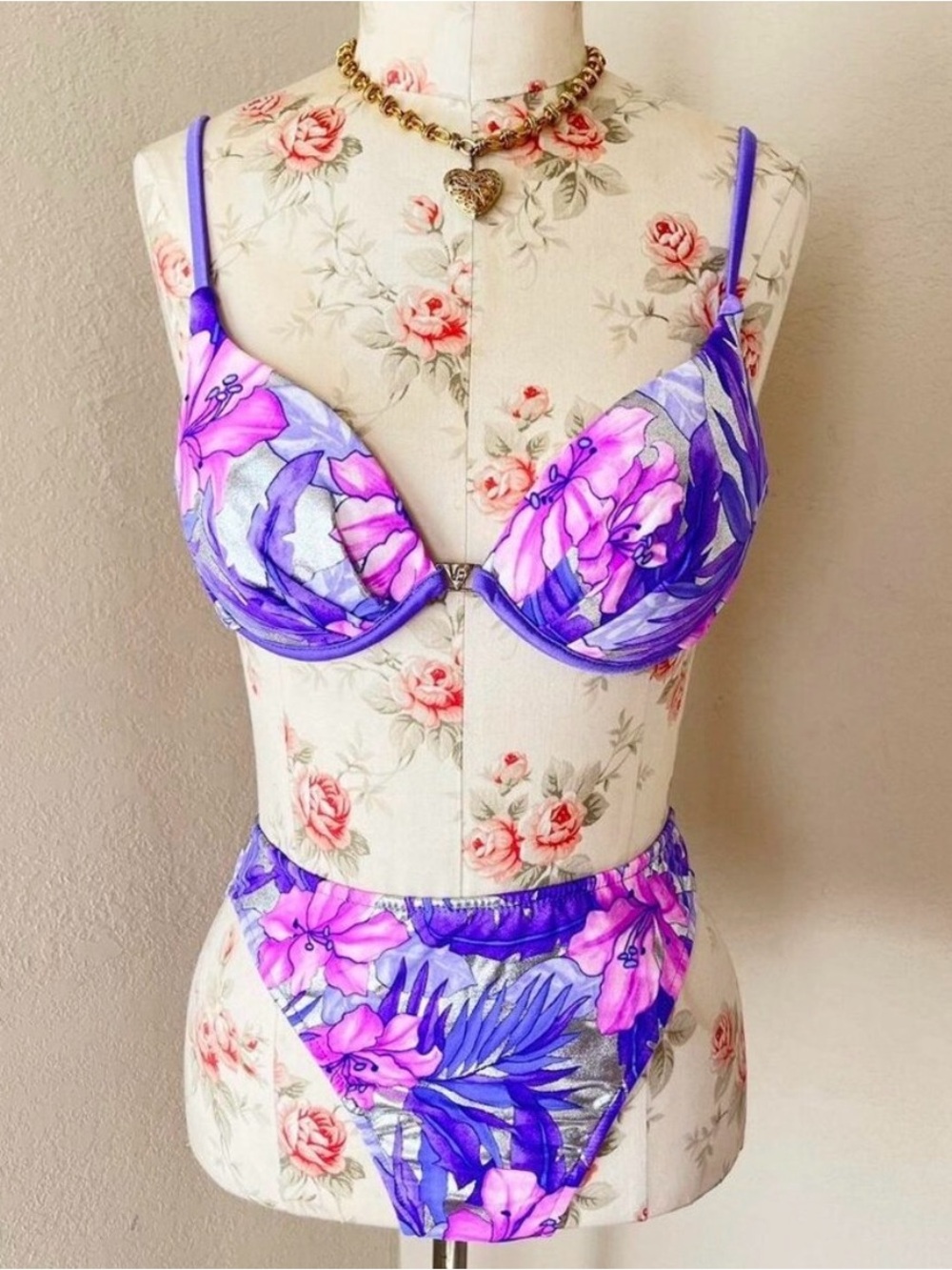 Vintage 90s Metallic Floral Bikini